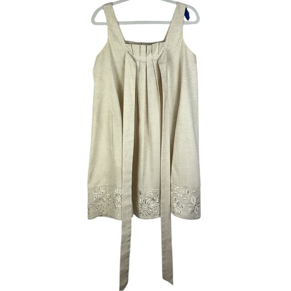 Ranna Gill  Anthropoloigie  A line eyelet linen sleeveless midi dress Sz M Cream - Picture 1 of 12